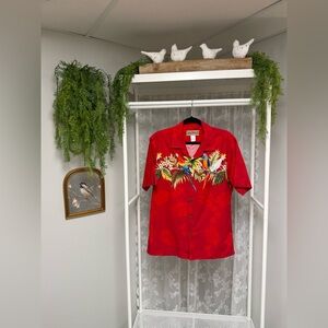 Hawaiian Shirt | Parrot & Cockatoo Bird & Tropical Print Border - Size Medium